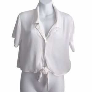 Forever 21 Knotted Front Tie Crop Blouse White M